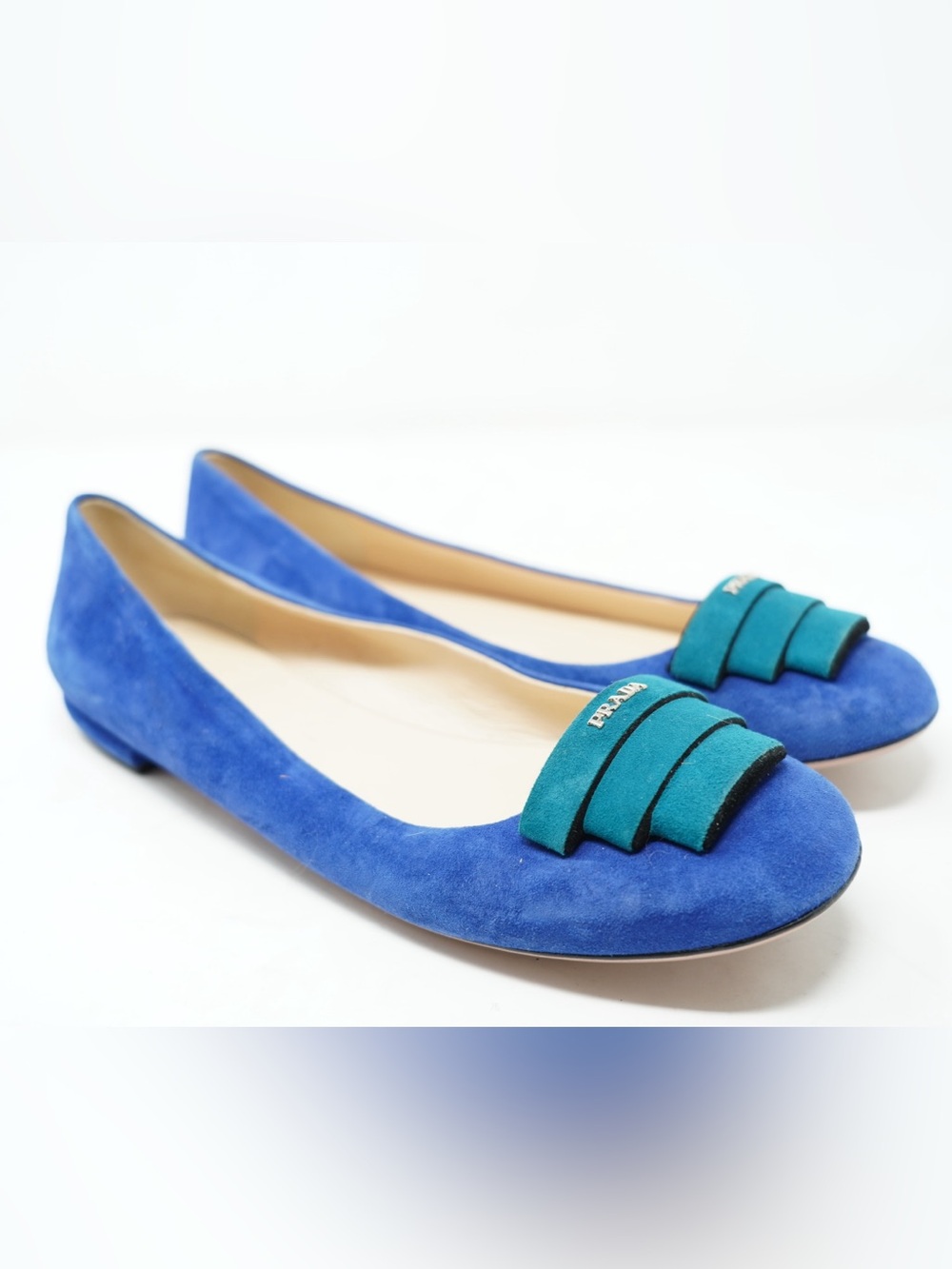 Prada Royal Blue Suede Logo Ballet Flats Accent Women’s Size EU 41 / 10.5